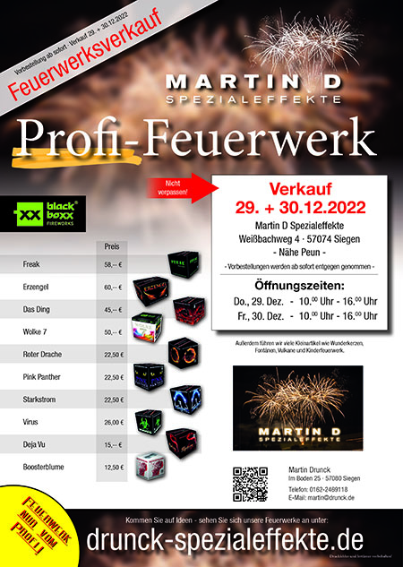 Preisliste unserere Feuerwerkskörper 2022