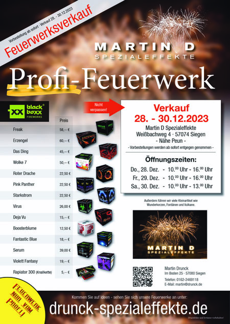Feuerwerksverkaufin Siegen - Drunck Spezialeffekte 2023 - 1